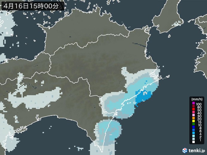 徳島県の雨雲レーダー(2024年04月16日)