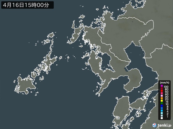 長崎県の雨雲レーダー(2024年04月16日)