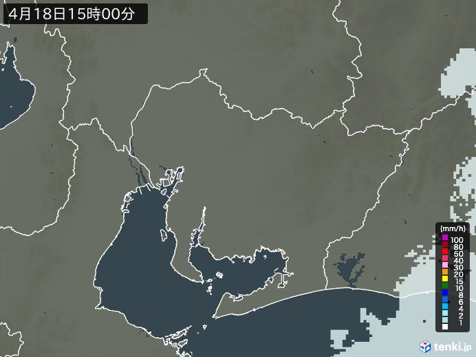 愛知県の雨雲レーダー(2024年04月18日)