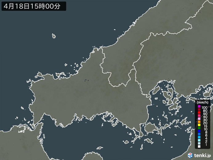 山口県の雨雲レーダー(2024年04月18日)