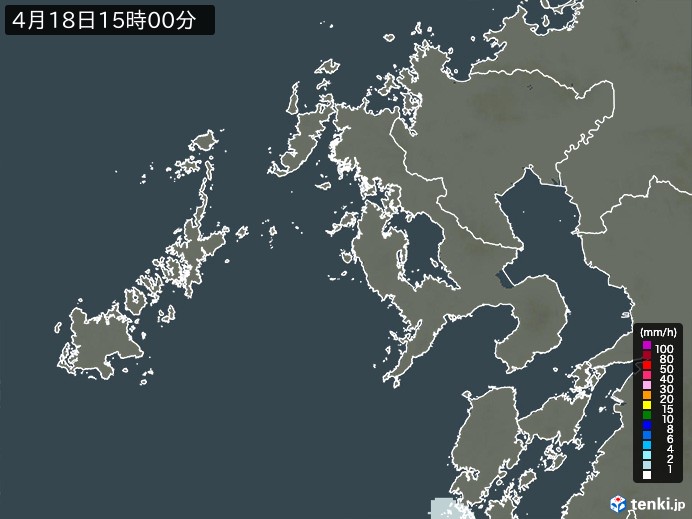 長崎県の雨雲レーダー(2024年04月18日)