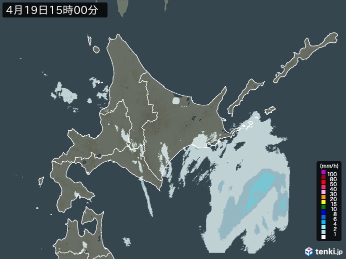 北海道地方の雨雲レーダー(2024年04月19日)