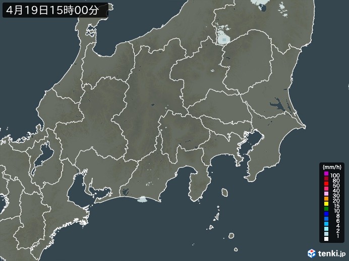 関東・甲信地方の雨雲レーダー(2024年04月19日)