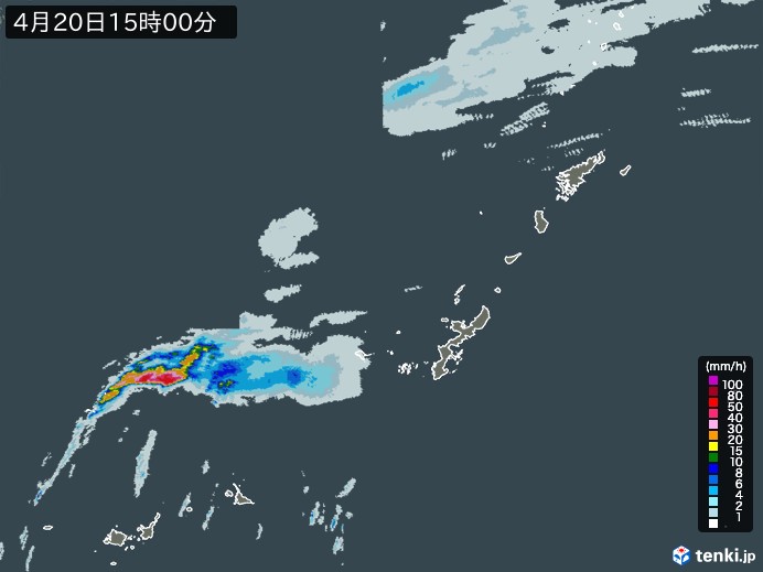 沖縄地方の雨雲レーダー(2024年04月20日)