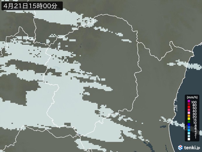 栃木県の雨雲レーダー(2024年04月21日)