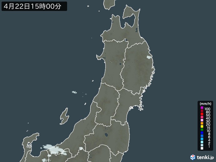 東北地方の雨雲レーダー(2024年04月22日)