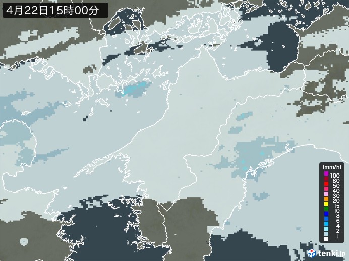 愛媛県の雨雲レーダー(2024年04月22日)