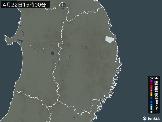 岩手県の雨雲レーダー(2024年04月22日)
