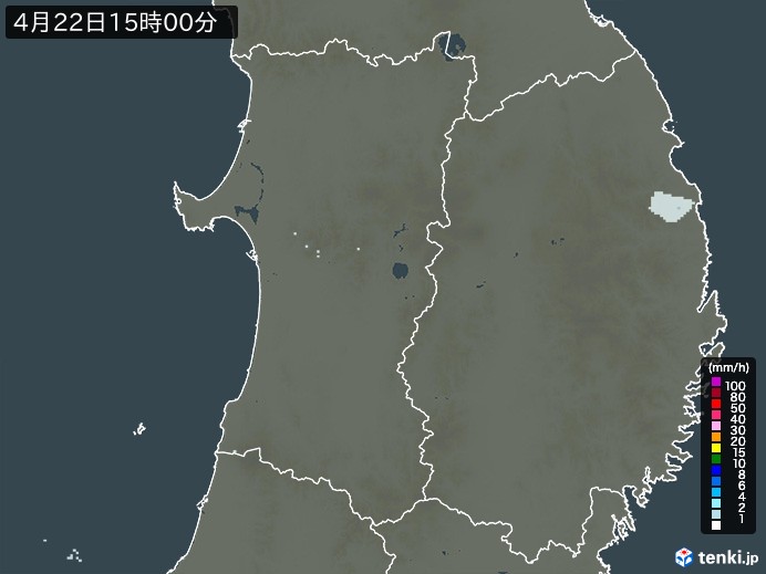 秋田県の雨雲レーダー(2024年04月22日)