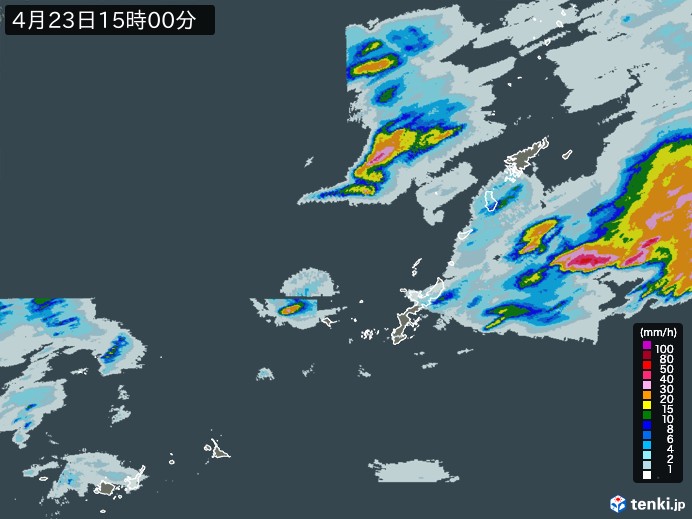沖縄地方の雨雲レーダー(2024年04月23日)
