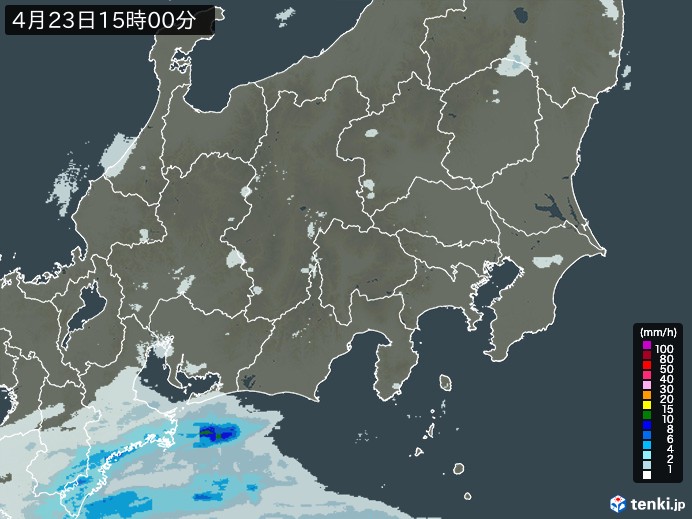 関東・甲信地方の雨雲レーダー(2024年04月23日)