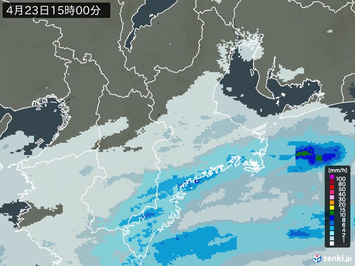 三重県の雨雲レーダー(2024年04月23日)