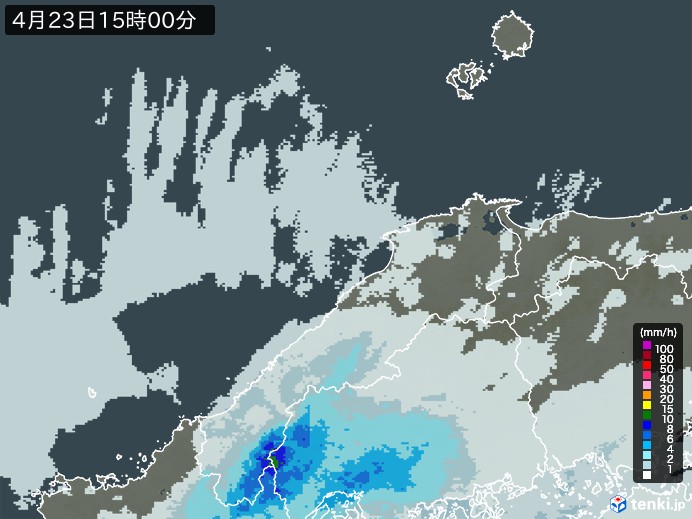島根県の雨雲レーダー(2024年04月23日)