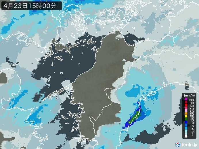 愛媛県の雨雲レーダー(2024年04月23日)