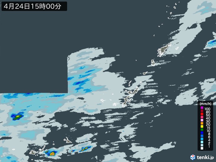 沖縄地方の雨雲レーダー(2024年04月24日)