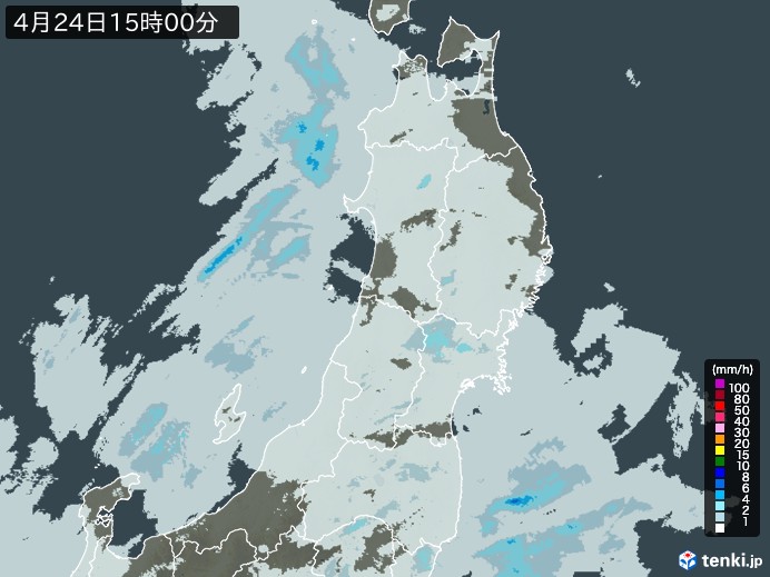 東北地方の雨雲レーダー(2024年04月24日)