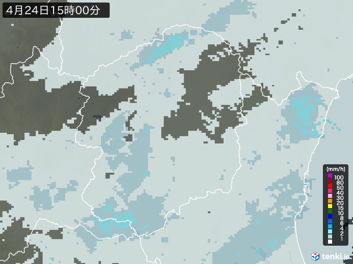 栃木県の雨雲レーダー(2024年04月24日)