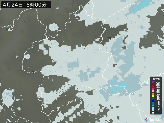 群馬県の雨雲レーダー(2024年04月24日)