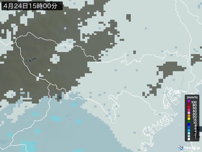 東京都の雨雲レーダー(2024年04月24日)