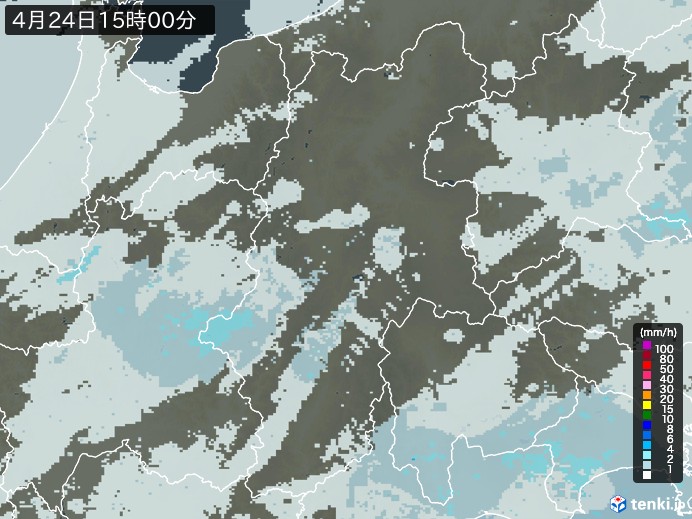 長野県の雨雲レーダー(2024年04月24日)
