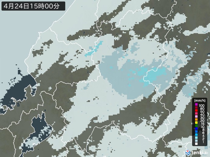 岐阜県の雨雲レーダー(2024年04月24日)