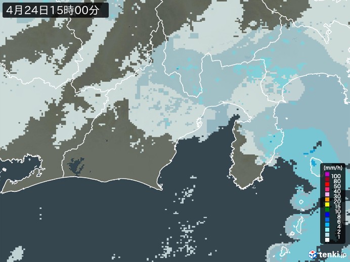 静岡県の雨雲レーダー(2024年04月24日)