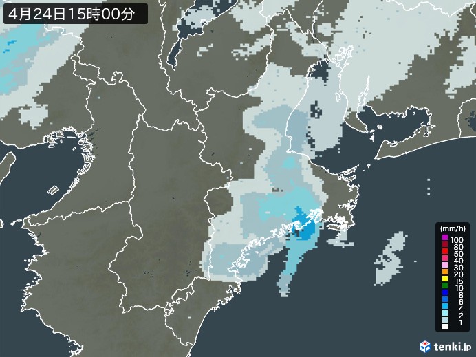 三重県の雨雲レーダー(2024年04月24日)