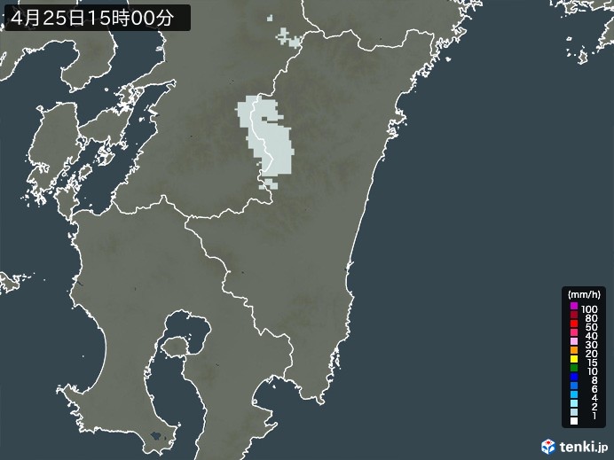 宮崎県の雨雲レーダー(2024年04月25日)