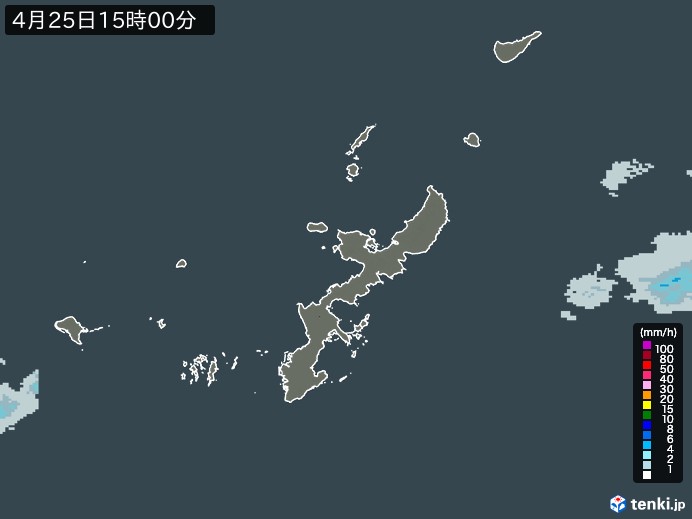沖縄県の雨雲レーダー(2024年04月25日)
