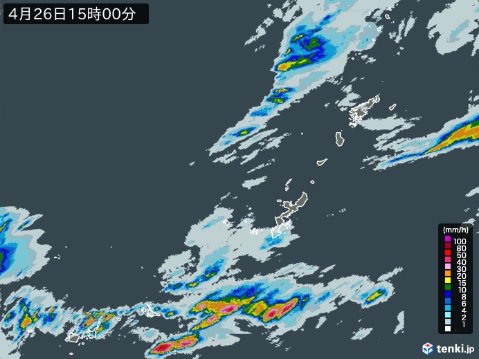 沖縄地方の雨雲レーダー(2024年04月26日)