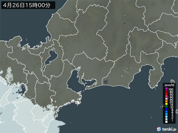 東海地方の雨雲レーダー(2024年04月26日)