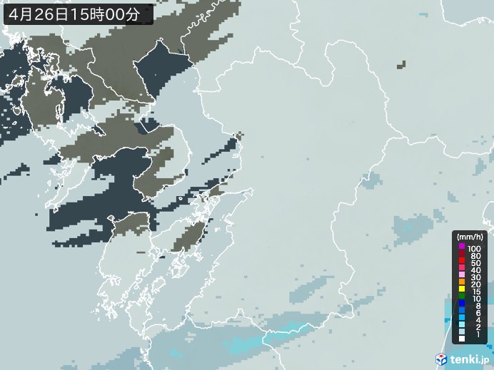 熊本県の雨雲レーダー(2024年04月26日)
