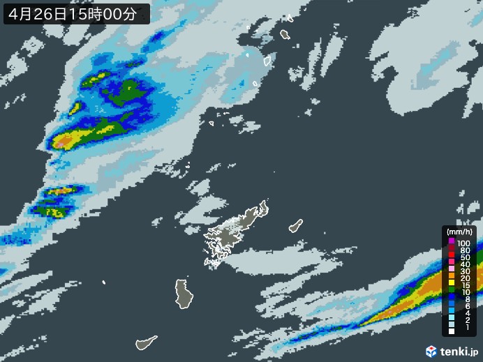 奄美諸島(鹿児島県)の雨雲レーダー(2024年04月26日)