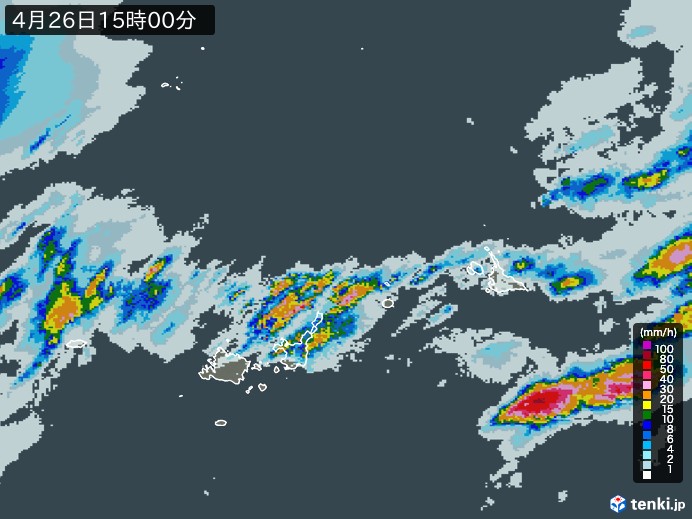 宮古・石垣・与那国(沖縄県)の雨雲レーダー(2024年04月26日)