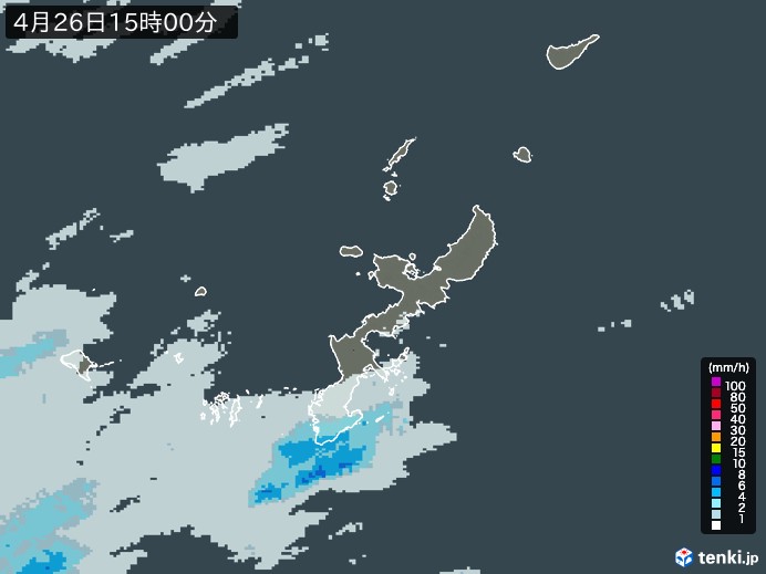 沖縄県の雨雲レーダー(2024年04月26日)