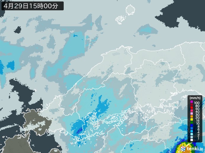 中国地方の雨雲レーダー(2024年04月29日)