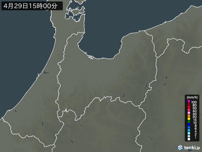 富山県の雨雲レーダー(2024年04月29日)