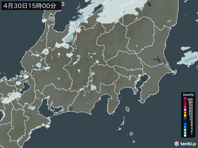 関東・甲信地方の雨雲レーダー(2024年04月30日)