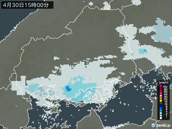 広島県の雨雲レーダー(2024年04月30日)
