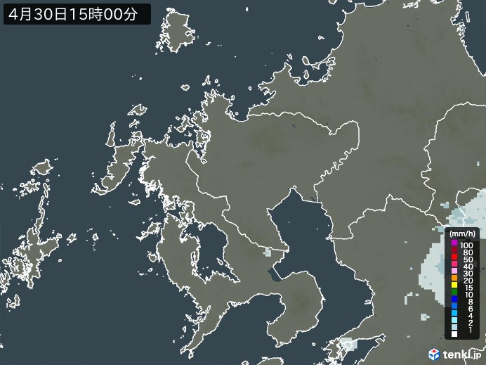 佐賀県の雨雲レーダー(2024年04月30日)