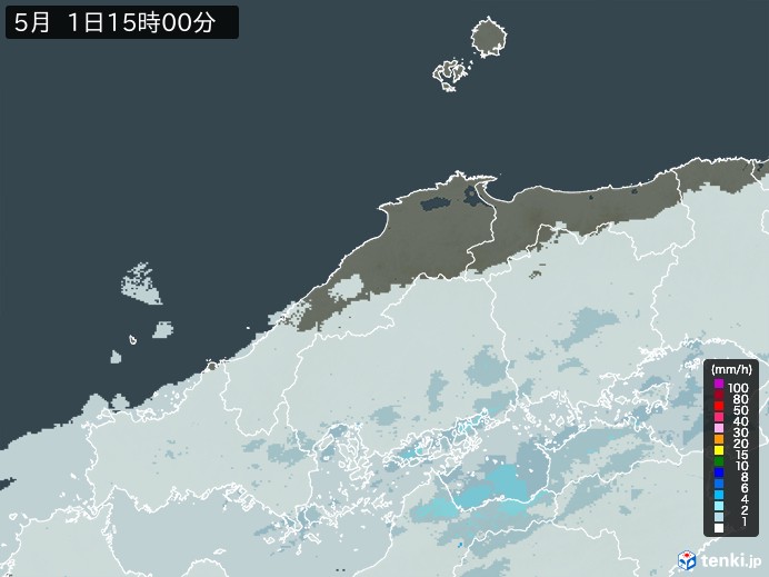 中国地方の雨雲レーダー(2024年05月01日)