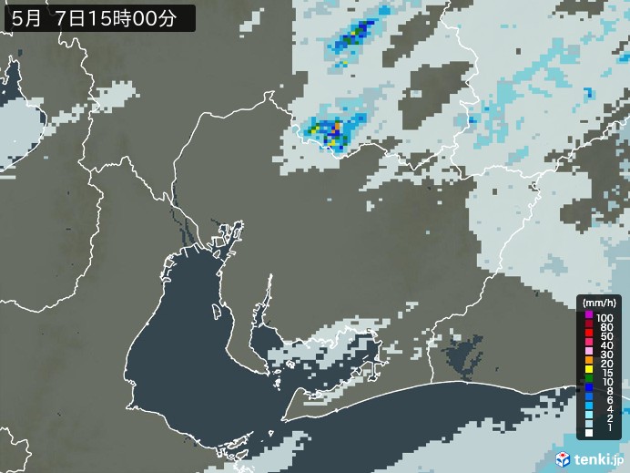 愛知県の雨雲レーダー(2024年05月07日)
