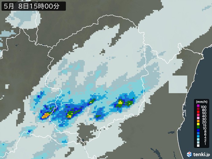 栃木県の雨雲レーダー(2024年05月08日)