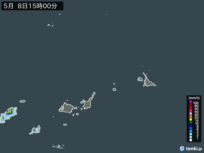 宮古・石垣・与那国(沖縄県)の雨雲レーダー(2024年05月08日)