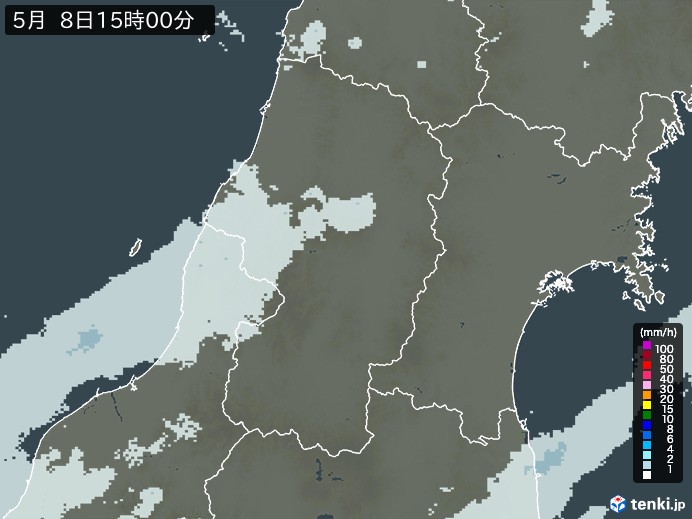 山形県の雨雲レーダー(2024年05月08日)