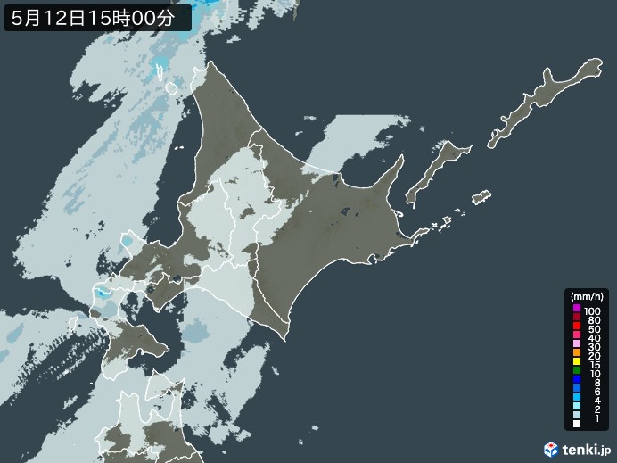 北海道地方の雨雲レーダー(2024年05月12日)