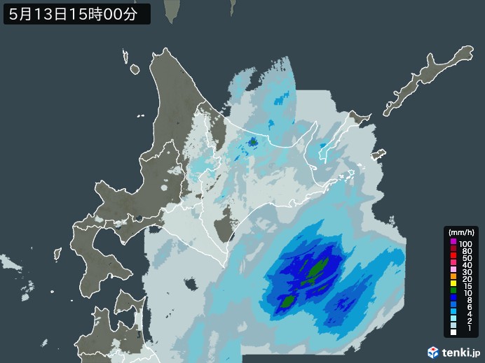 北海道地方の雨雲レーダー(2024年05月13日)
