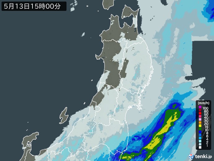 東北地方の雨雲レーダー(2024年05月13日)