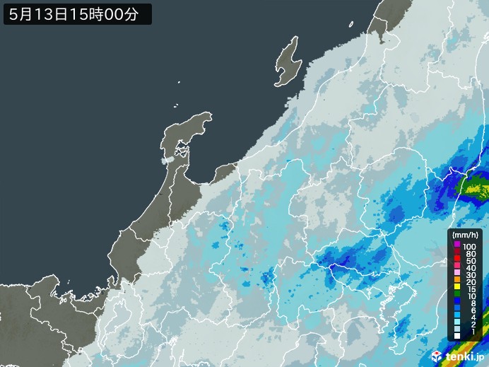 北陸地方の雨雲レーダー(2024年05月13日)