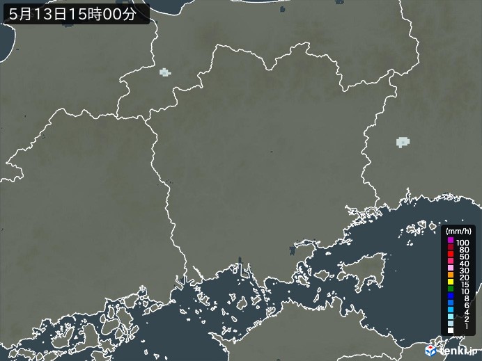岡山県の雨雲レーダー(2024年05月13日)
